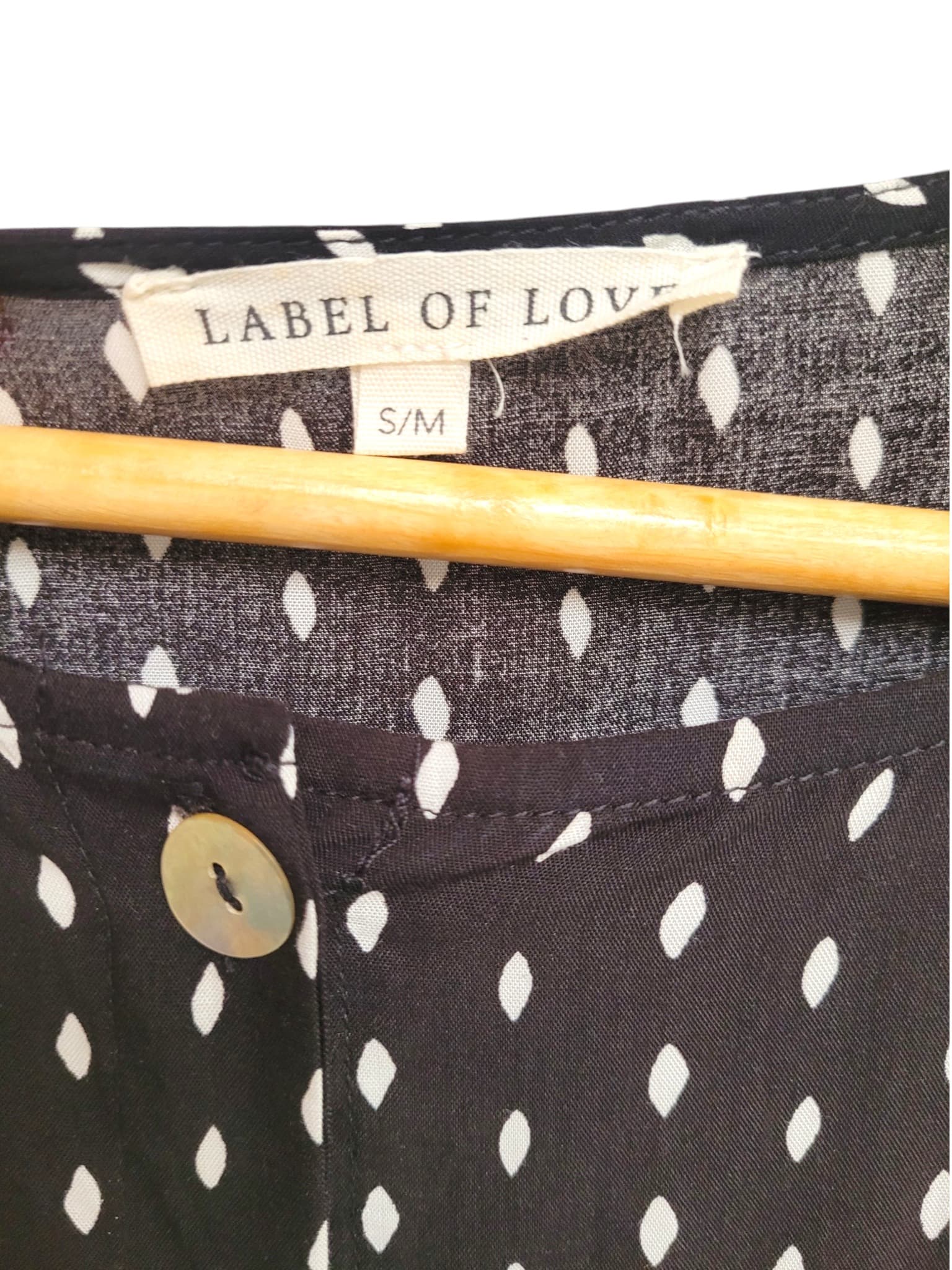 LABEL OF LOVE Black White Spot Belted Smock Dress Balloon Sleeve S/M — photo 8 of 9