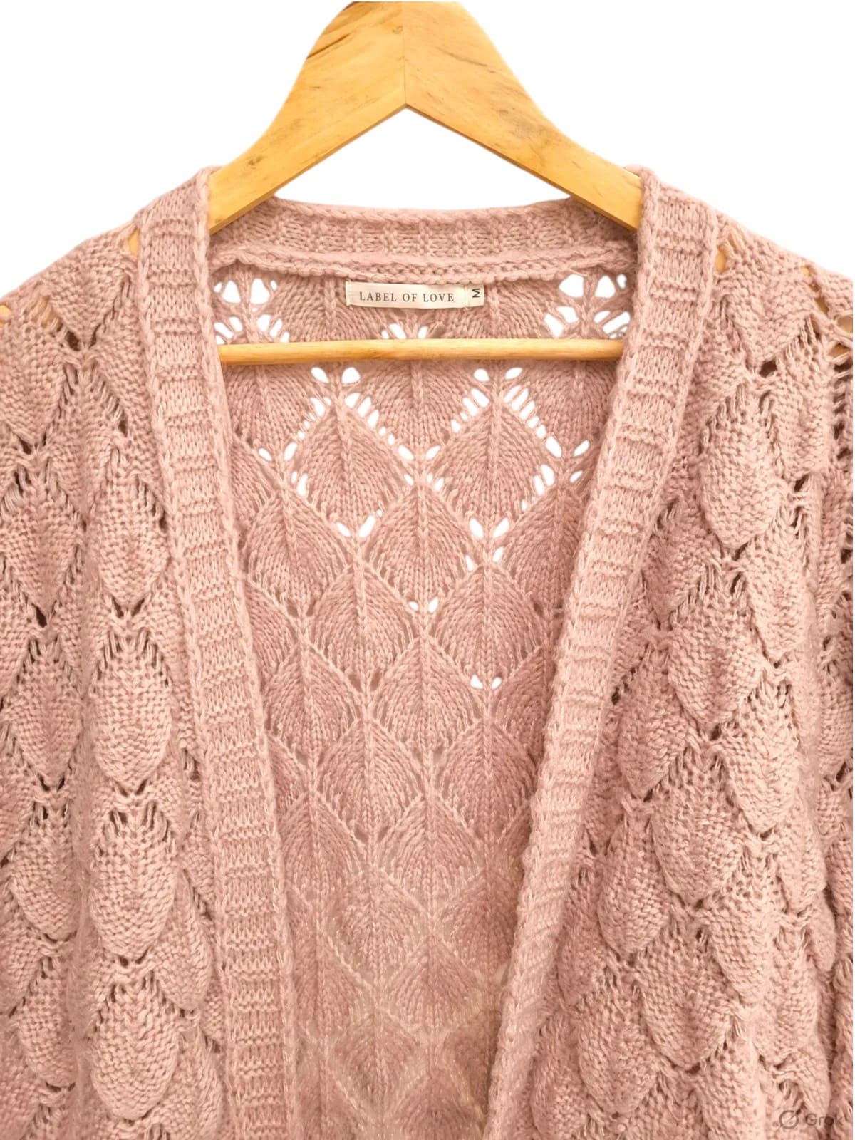 Label of Love Dusty Pink Leaf Pattern Longline Knit Cardigan Size M — photo 4 of 7