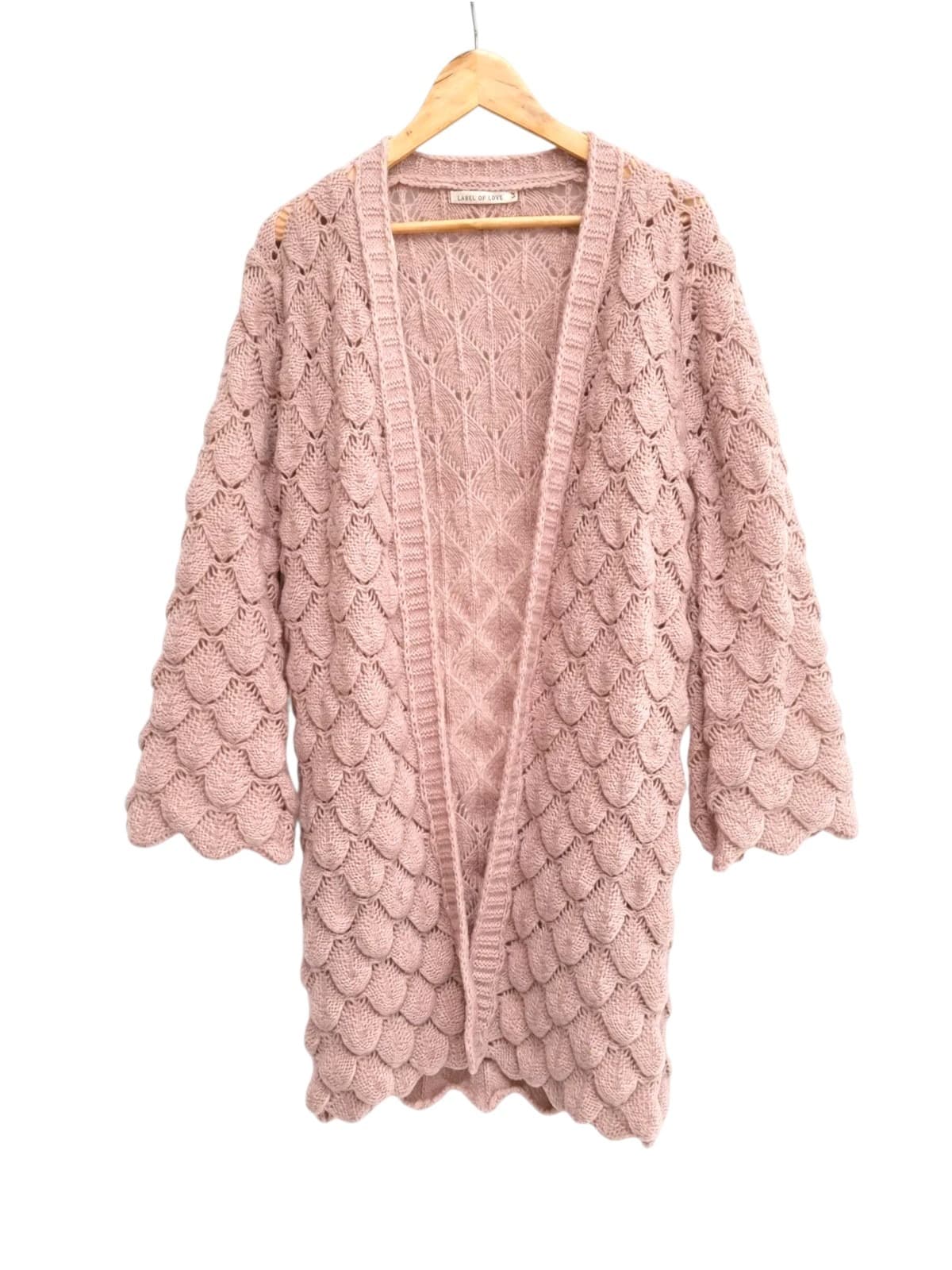 Label of Love Dusty Pink Leaf Pattern Longline Knit Cardigan Size M — photo 1 of 7