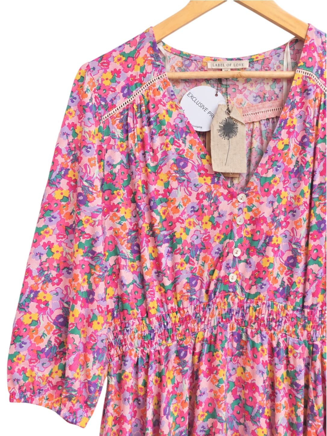 LABEL OF LOVE Pink Floral Shirred Tiered Midi Dress BNWT Size M — photo 1 of 8