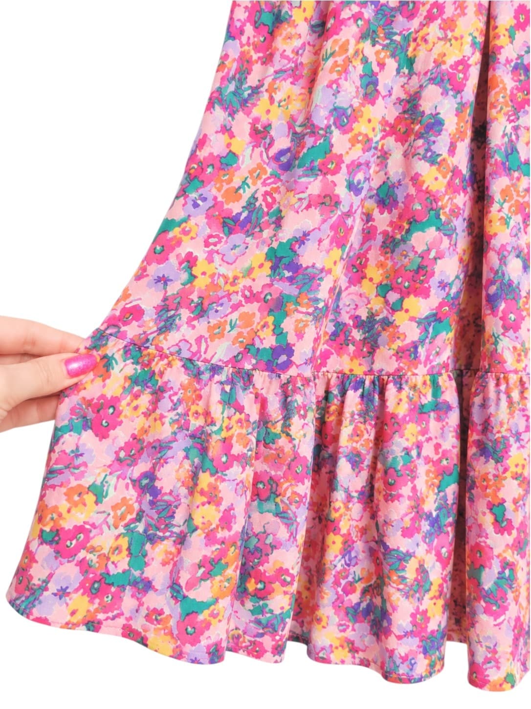 LABEL OF LOVE Pink Floral Shirred Tiered Midi Dress BNWT Size M — photo 5 of 8