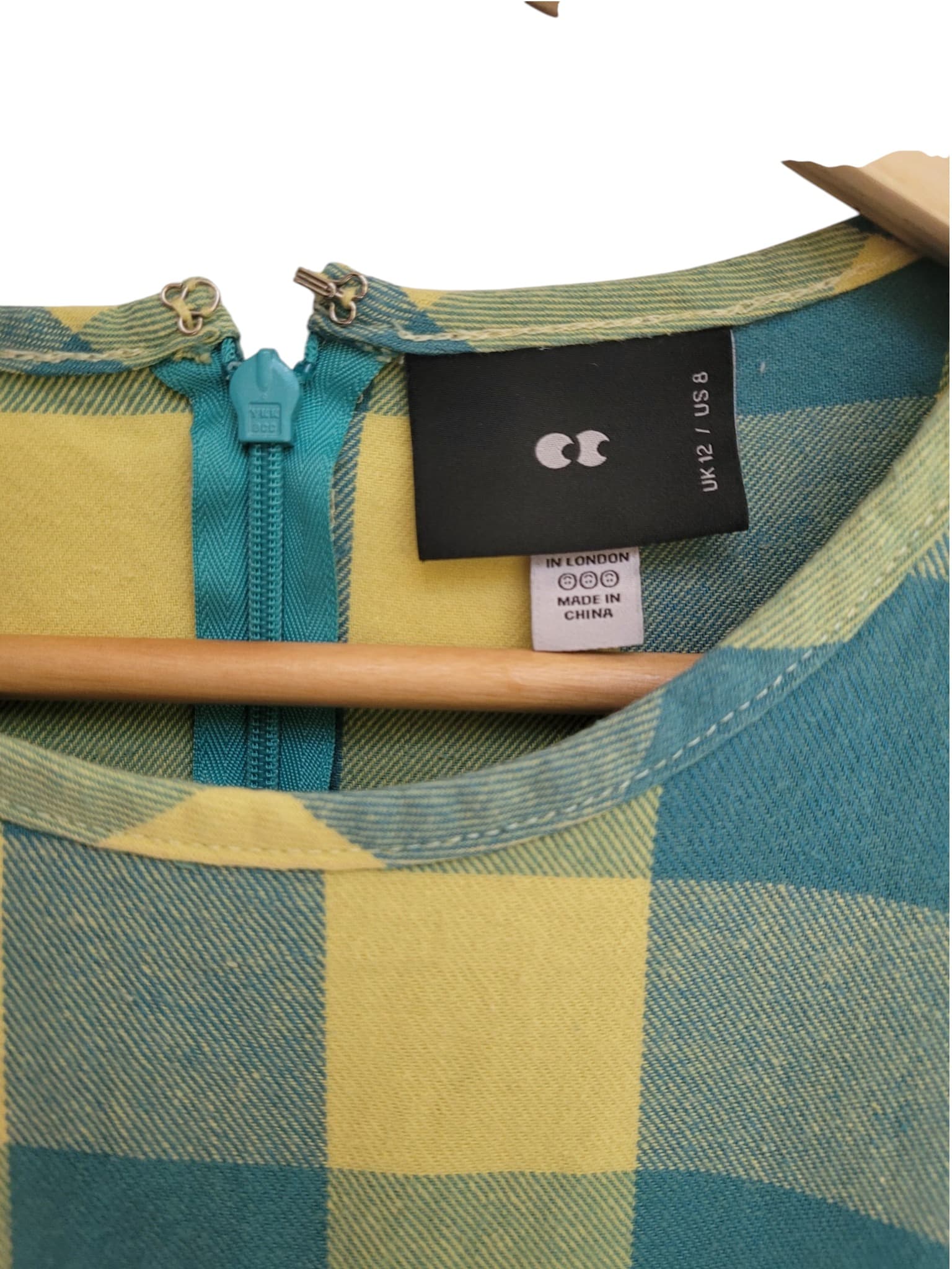 LAZY OAF Yellow Teal Gingham Cotton Puff Sleeve Smock Dress Size 12 — photo 6 of 9