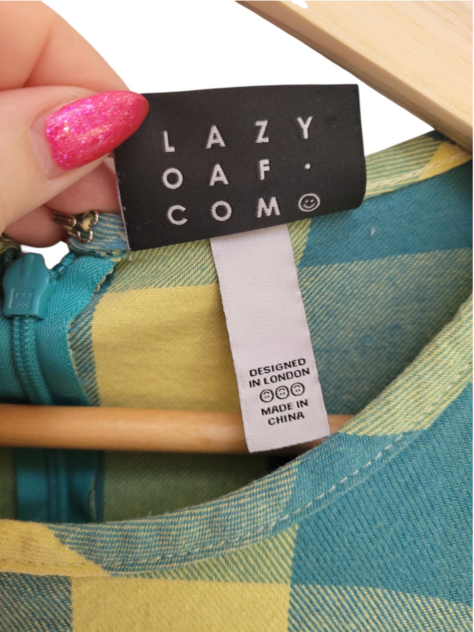LAZY OAF Yellow Teal Gingham Cotton Puff Sleeve Smock Dress Size 12 — photo 7 of 9