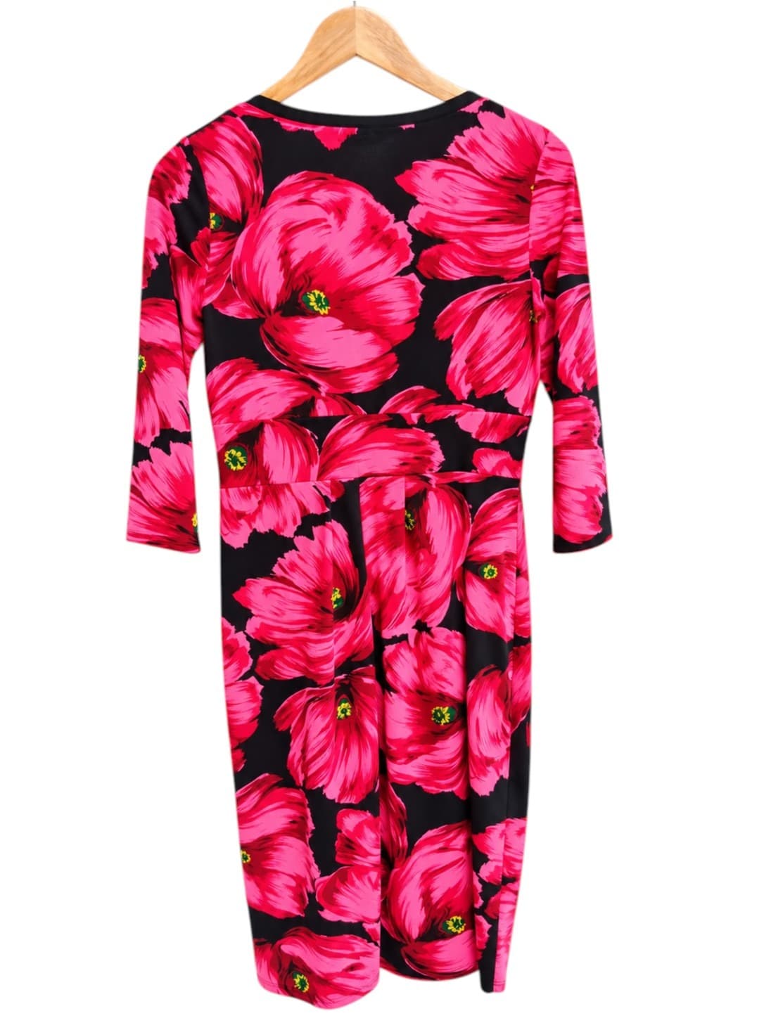Leona Edmiston Womens Wrap Dress Size 10 Pink Black Floral V Neck Stretch — photo 4 of 7