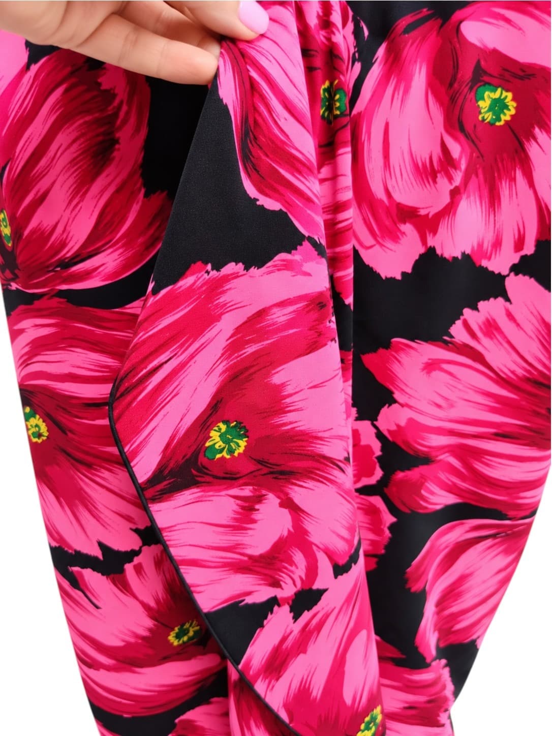 Leona Edmiston Womens Wrap Dress Size 10 Pink Black Floral V Neck Stretch — photo 3 of 7
