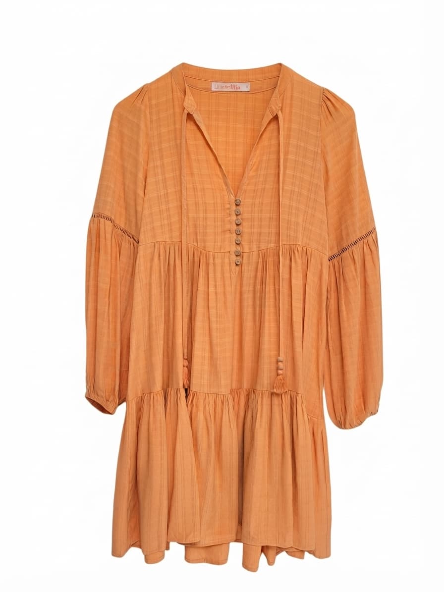 LILLIE & MIA Orange Boho Tiered Mini Dress Balloon Sleeve Size 6 — photo 1 of 6