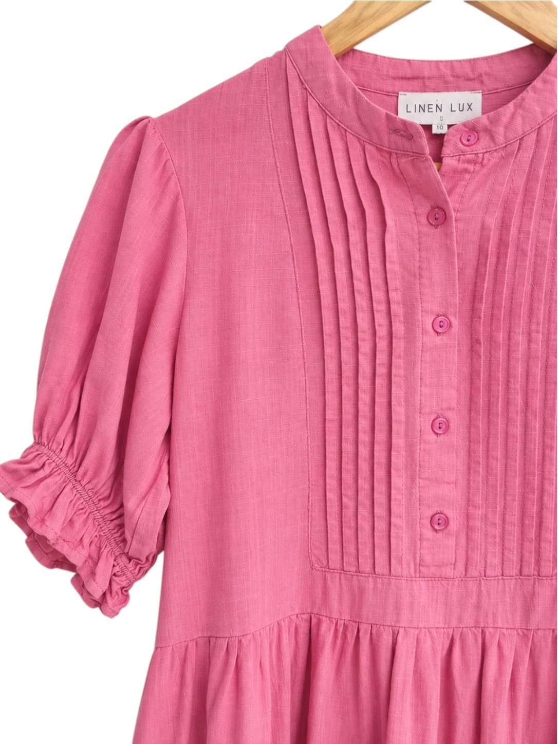 LINEN LUX Pink Linen Blend Pintuck Tiered Smock Mini Dress Size 10 — photo 2 of 7