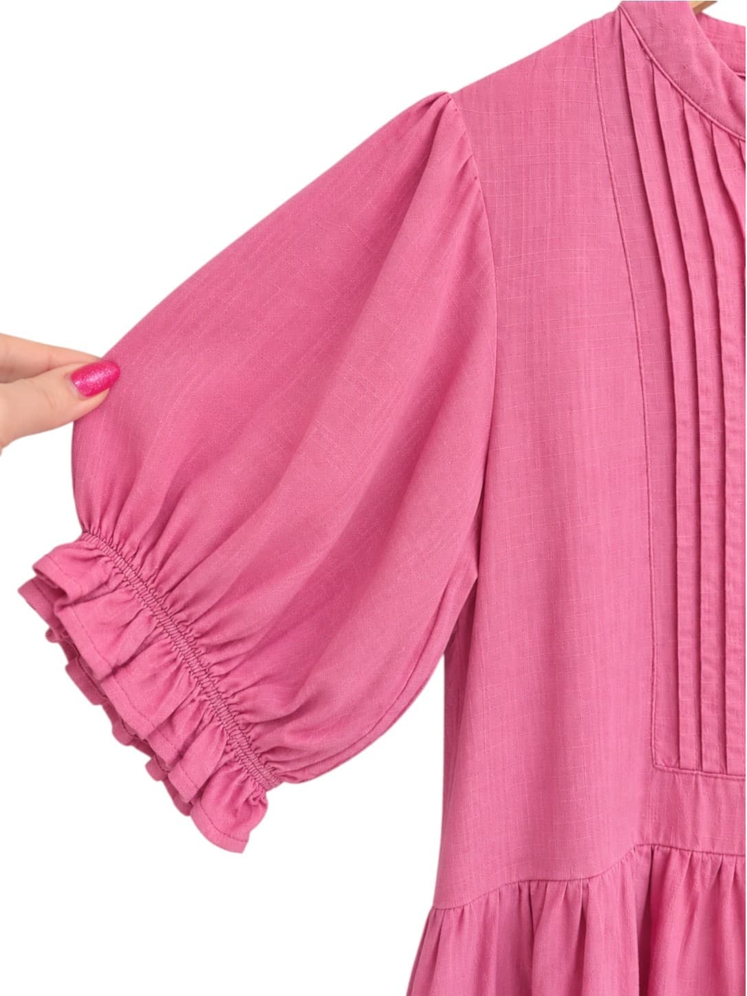 LINEN LUX Pink Linen Blend Pintuck Tiered Smock Mini Dress Size 10 — photo 3 of 7