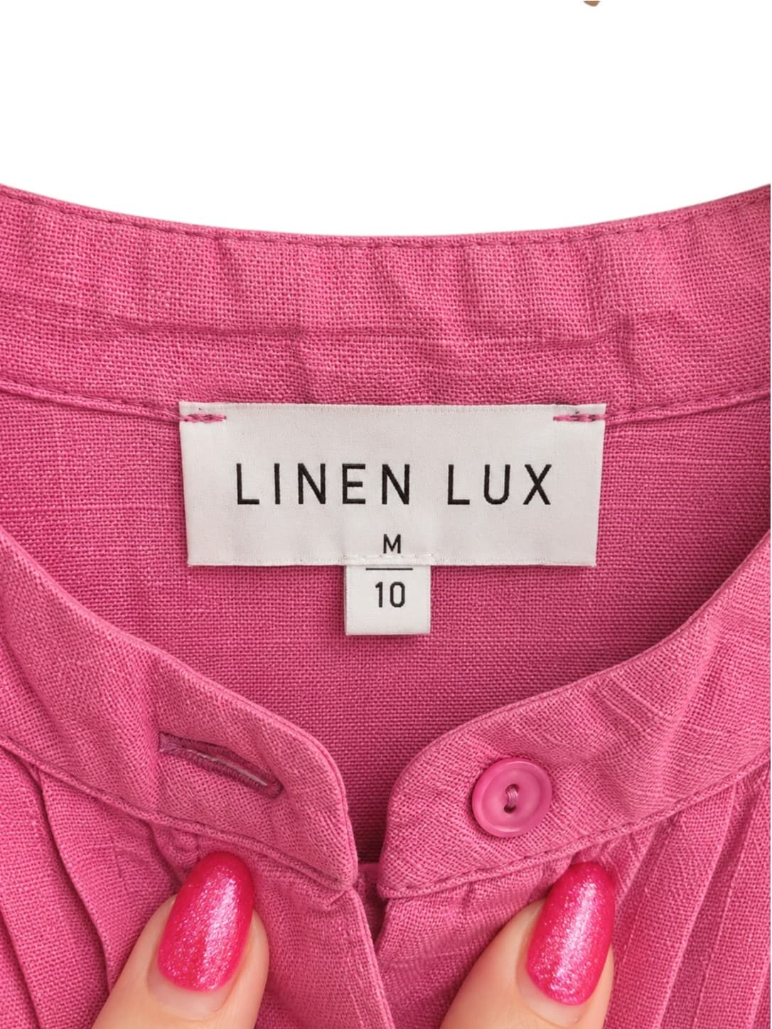 LINEN LUX Pink Linen Blend Pintuck Tiered Smock Mini Dress Size 10 — photo 4 of 7
