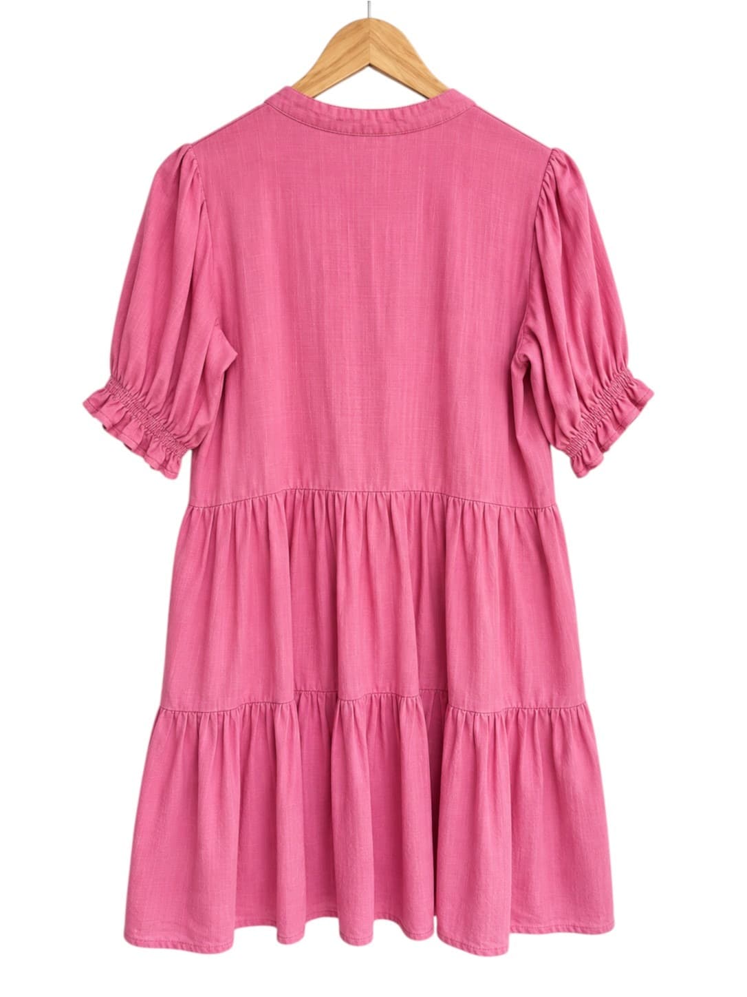 LINEN LUX Pink Linen Blend Pintuck Tiered Smock Mini Dress Size 10 — photo 5 of 7
