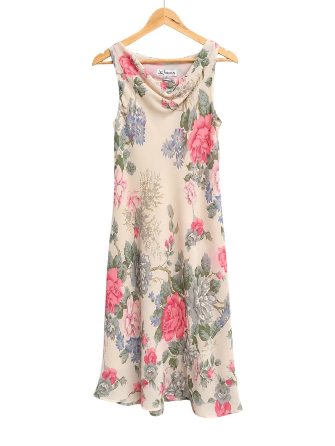 Liz Jordan Floral Maxi Dress Womens 12 Cream Pink Cowl Neck 90s Vintage — photo 2 of 5