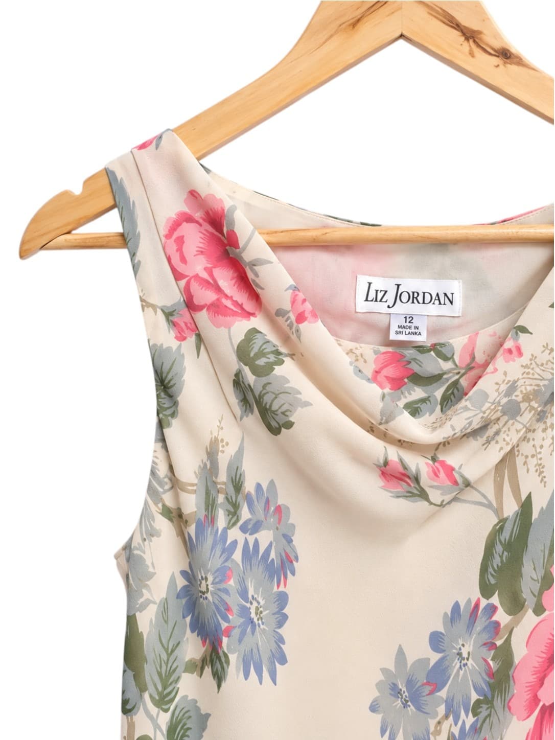 Liz Jordan Floral Maxi Dress Womens 12 Cream Pink Cowl Neck 90s Vintage — photo 1 of 5