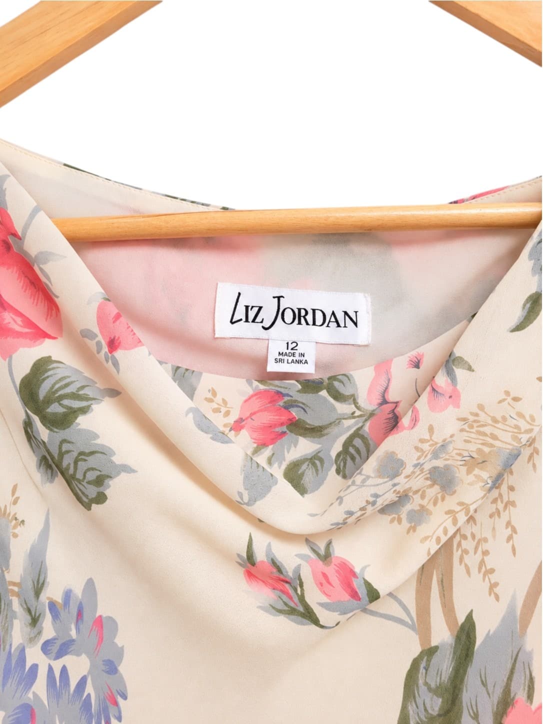Liz Jordan Floral Maxi Dress Womens 12 Cream Pink Cowl Neck 90s Vintage — photo 4 of 5