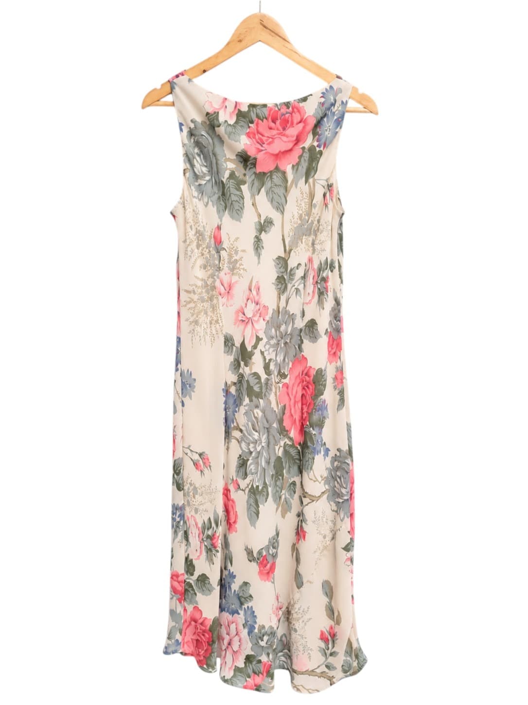 Liz Jordan Floral Maxi Dress Womens 12 Cream Pink Cowl Neck 90s Vintage — photo 3 of 5