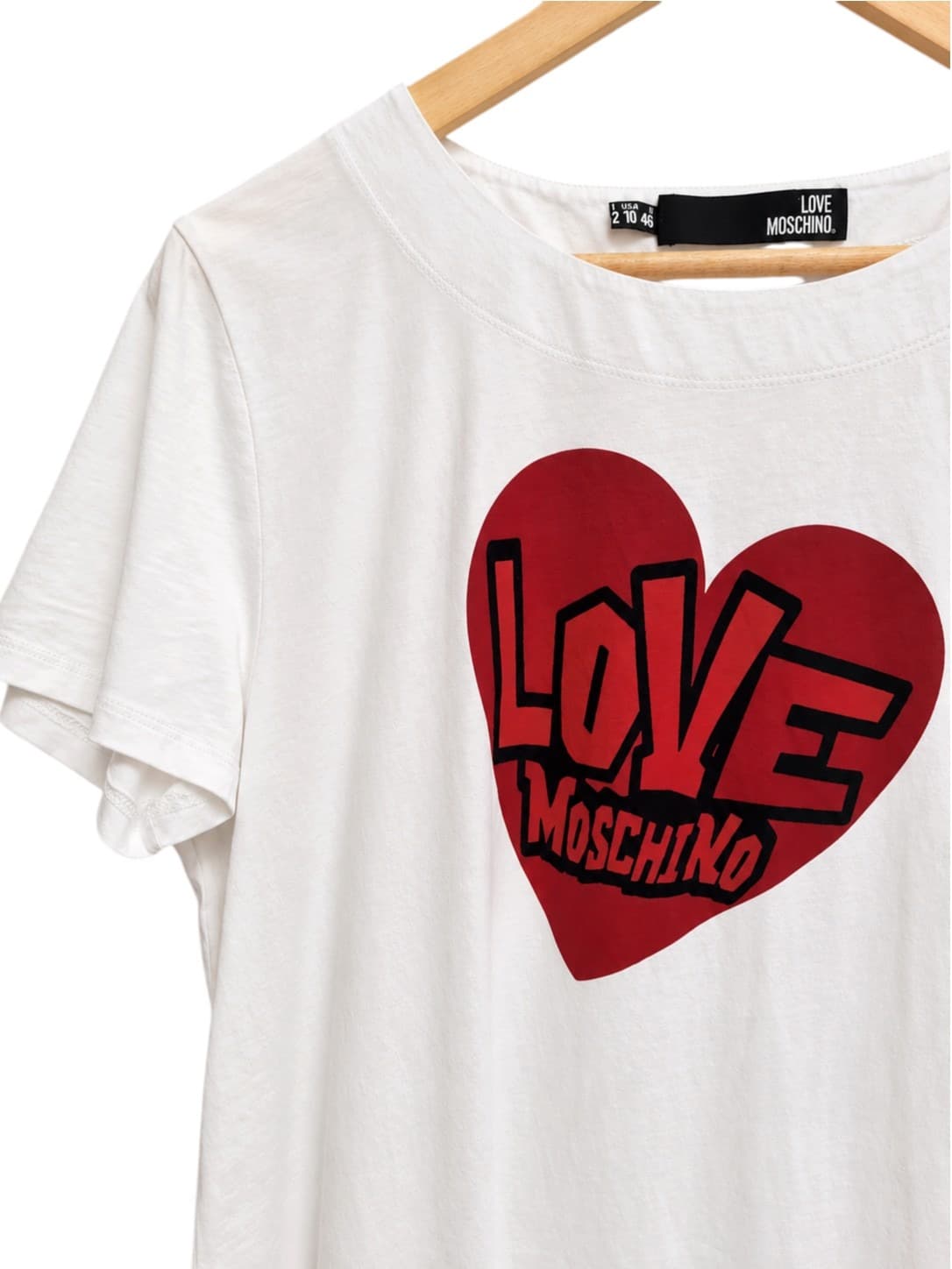 LOVE MOSCHINO White Red Heart Logo Graphic Cotton T-Shirt Size IT 42 — photo 2 of 6