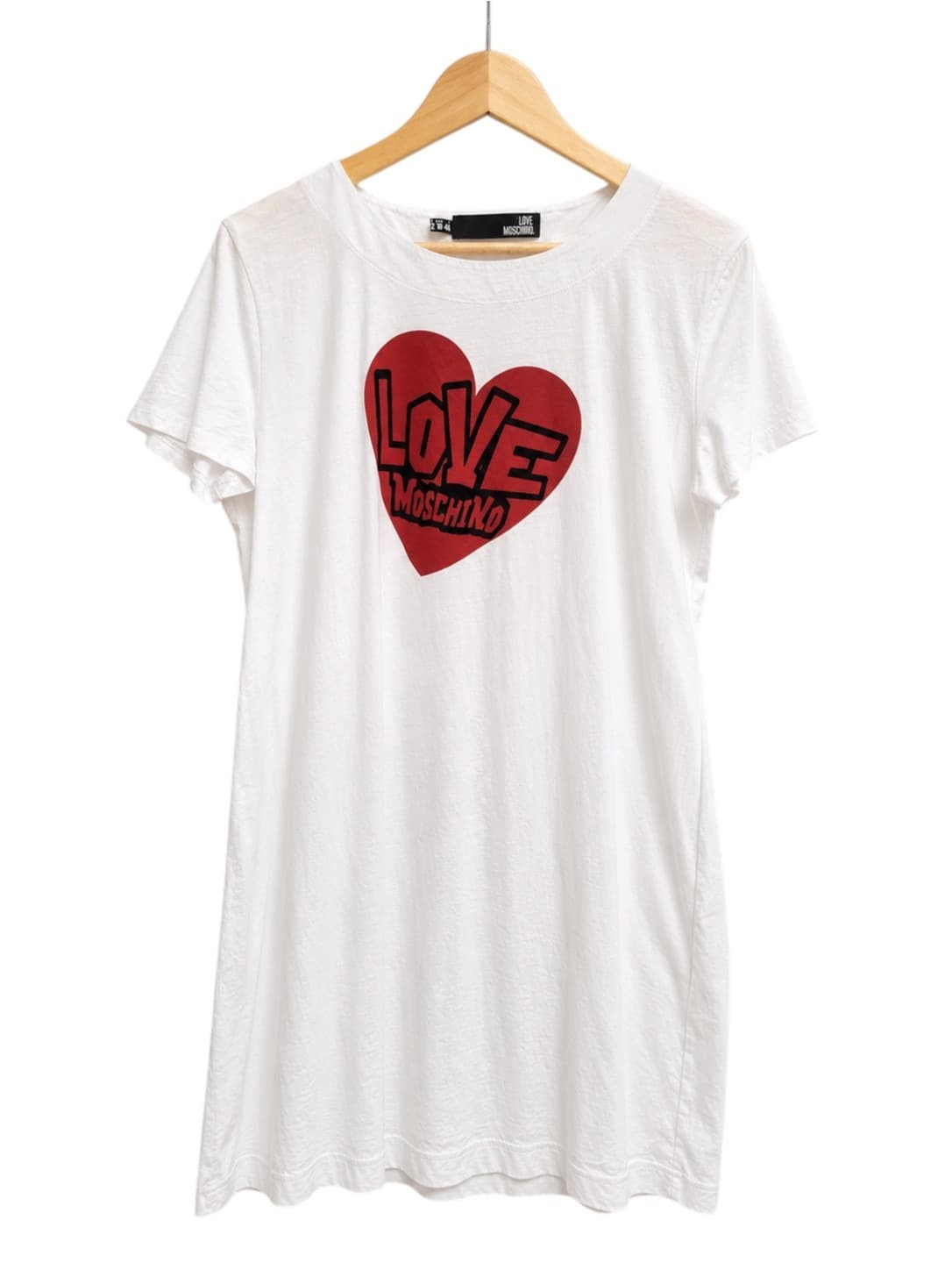 LOVE MOSCHINO White Red Heart Logo Graphic Cotton T-Shirt Size IT 42 — photo 1 of 6