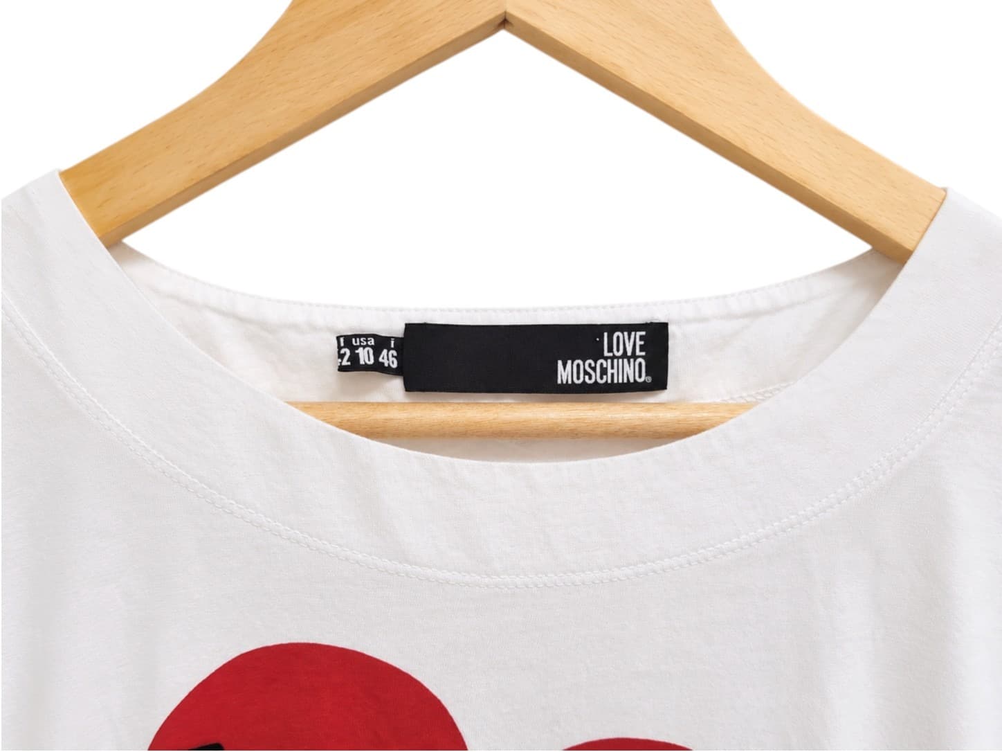 LOVE MOSCHINO White Red Heart Logo Graphic Cotton T-Shirt Size IT 42 — photo 4 of 6