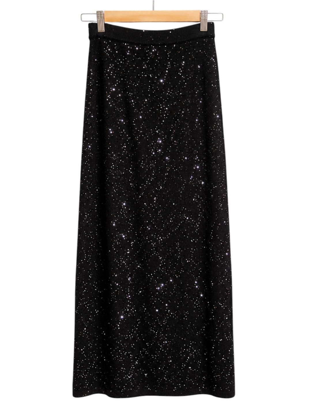 LUVALOT Womens Black Sequin Knit Maxi Skirt Size M Sparkly Party Evening — photo 1 of 8