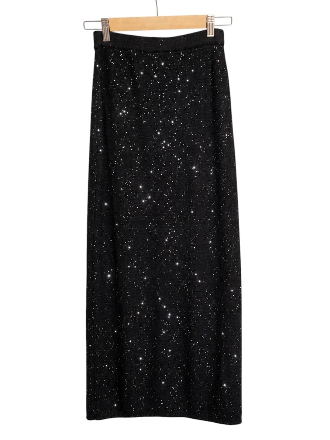LUVALOT Womens Black Sequin Knit Maxi Skirt Size M Sparkly Party Evening — photo 7 of 8