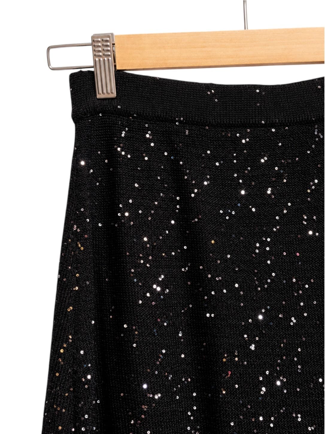 LUVALOT Womens Black Sequin Knit Maxi Skirt Size M Sparkly Party Evening — photo 8 of 8