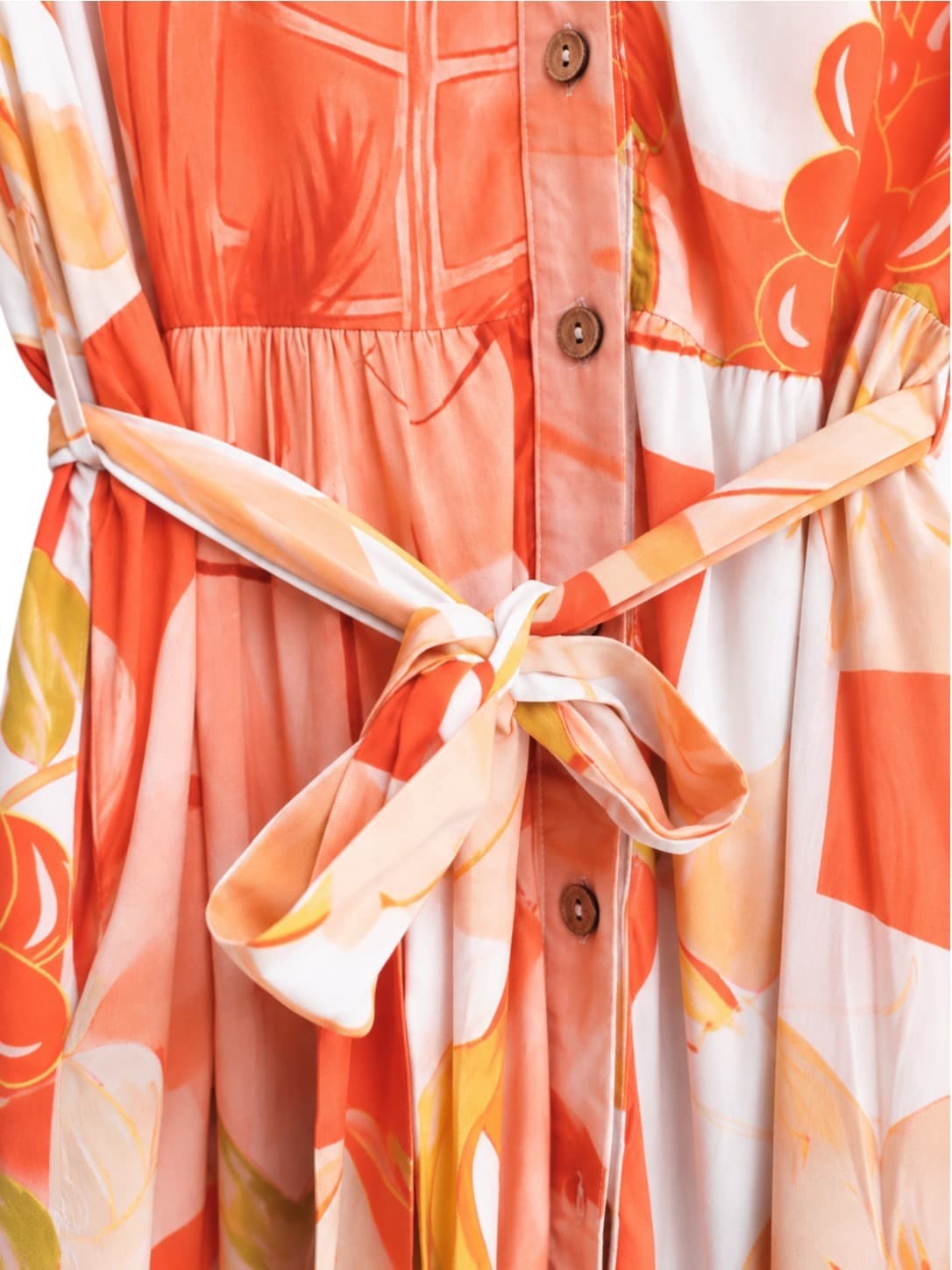LUXE N WOODS Orange Floral Abstract Print Tiered Shirt Dress Size M — photo 4 of 8