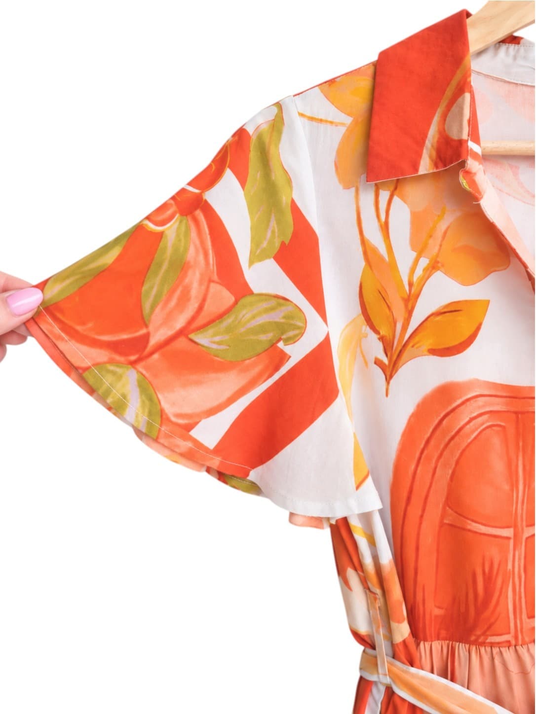 LUXE N WOODS Orange Floral Abstract Print Tiered Shirt Dress Size M — photo 3 of 8