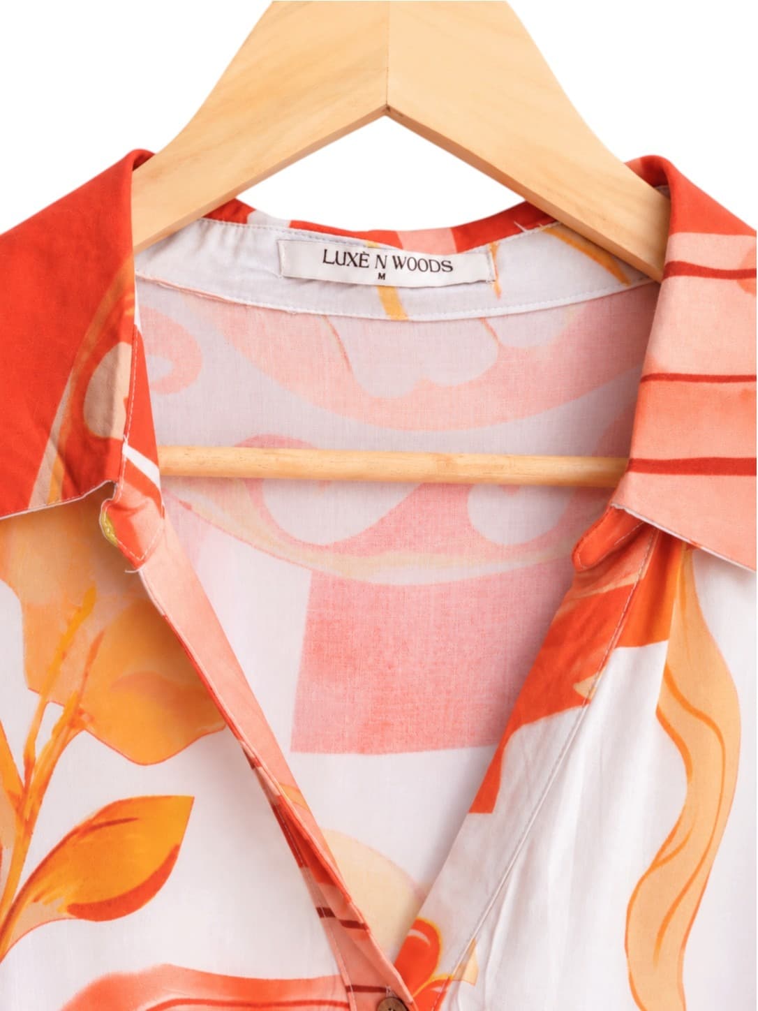 LUXE N WOODS Orange Floral Abstract Print Tiered Shirt Dress Size M — photo 6 of 8