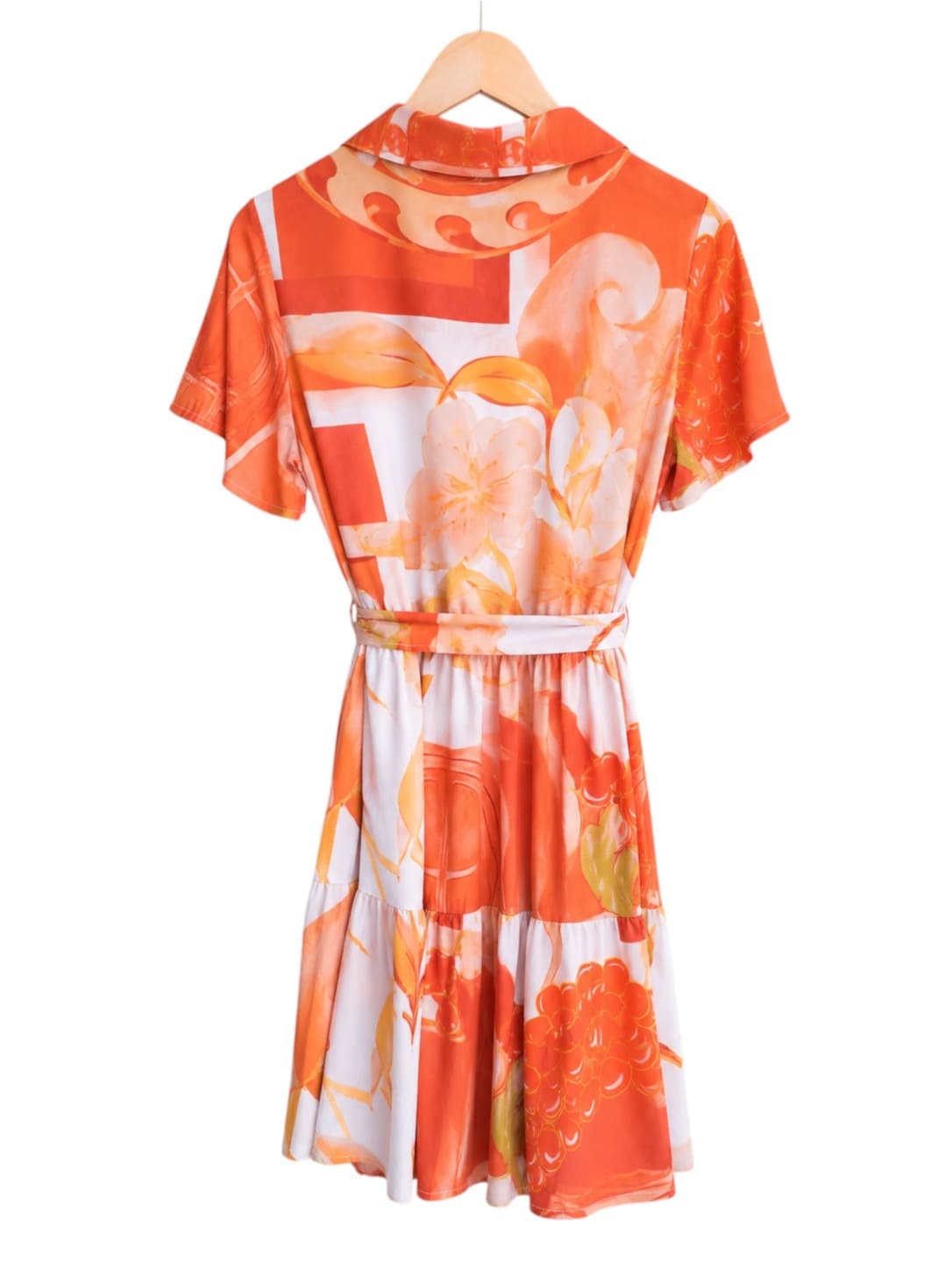 LUXE N WOODS Orange Floral Abstract Print Tiered Shirt Dress Size M — photo 5 of 8