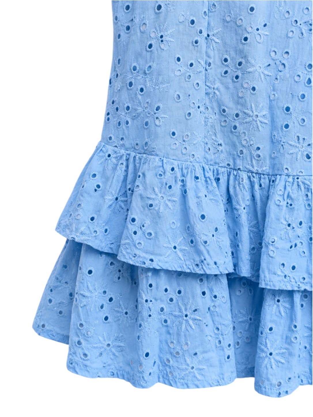 Mika & Gala Womens Mini Dress Size 6 Blue Cotton Broderie Puff Sleeve Ruffle — photo 4 of 8