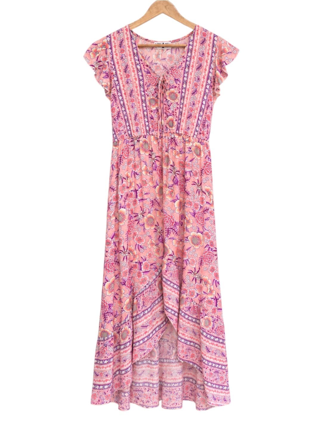 MINX & MOSS Pink Floral Boho Flutter Sleeve Maxi Dress Size 12 — photo 2 of 8