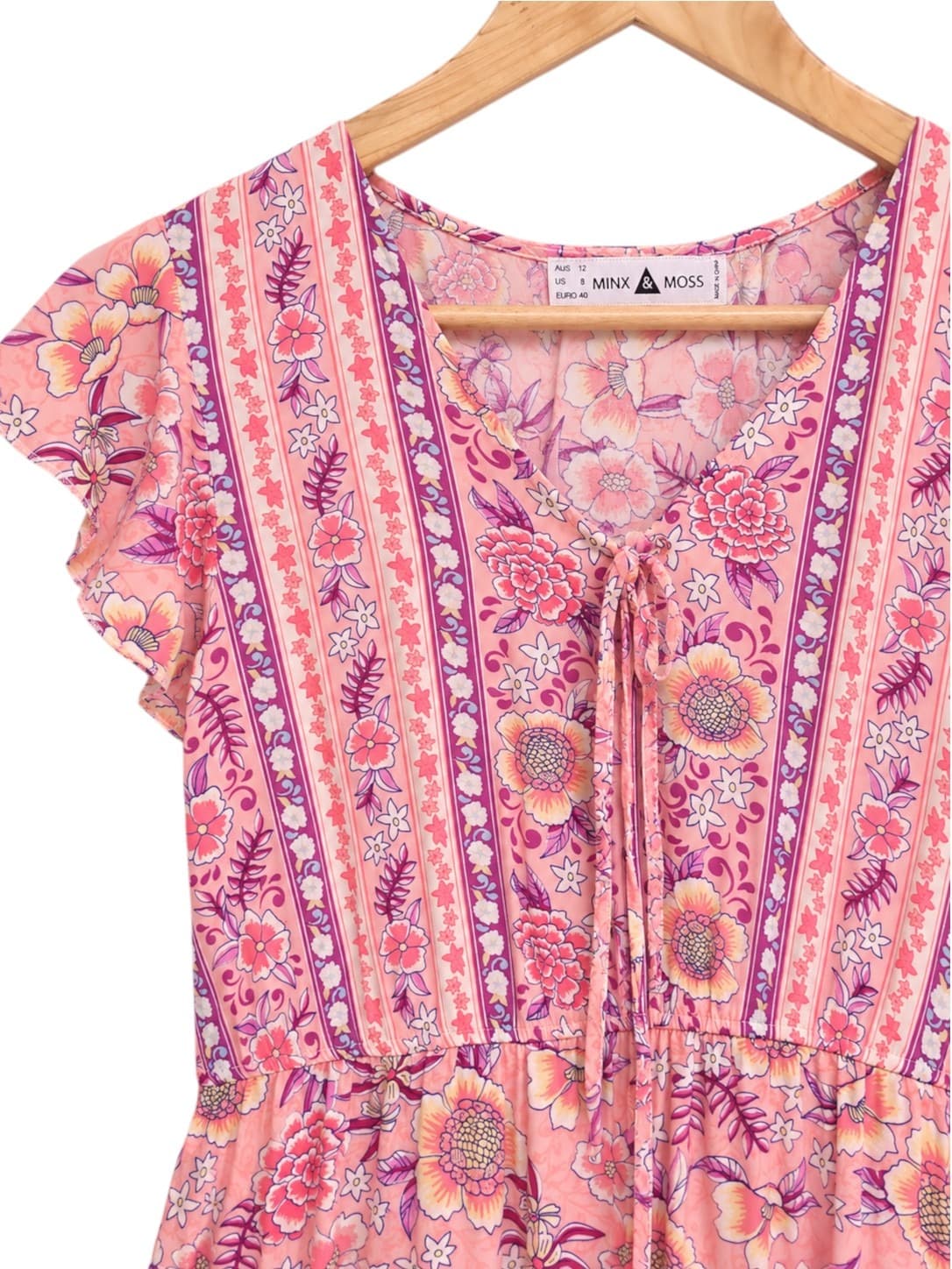 MINX & MOSS Pink Floral Boho Flutter Sleeve Maxi Dress Size 12 — photo 1 of 8