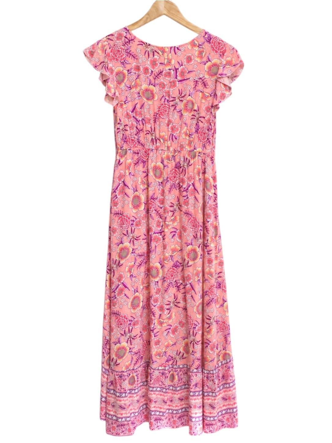 MINX & MOSS Pink Floral Boho Flutter Sleeve Maxi Dress Size 12 — photo 3 of 8