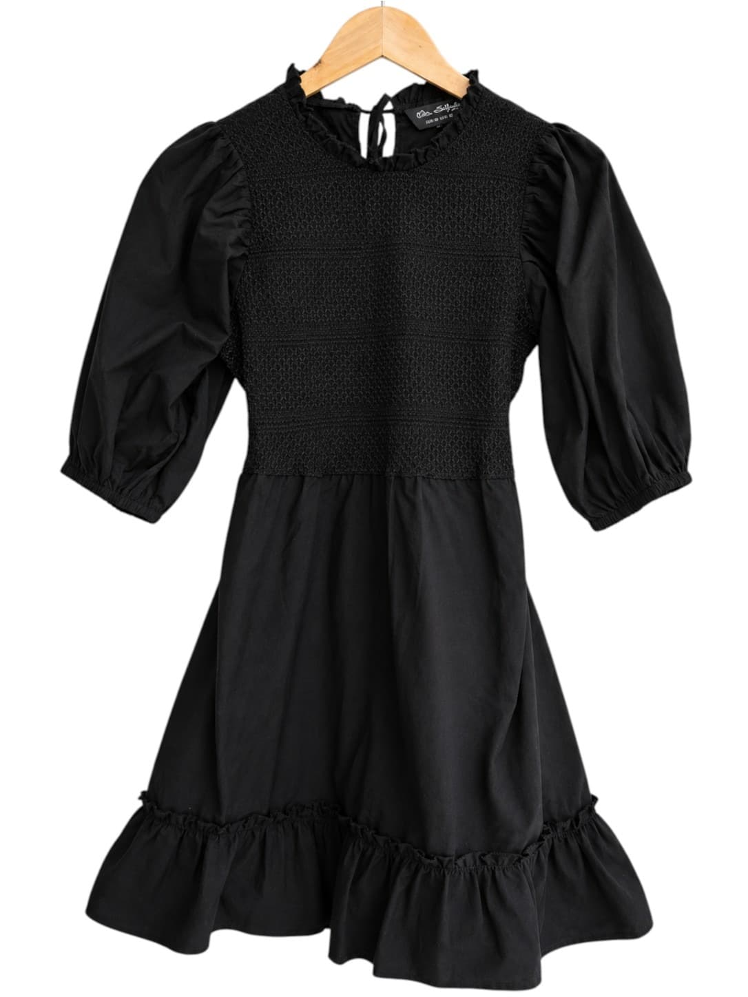 MISS SELFRIDGE Black Smocked Puff Sleeve Ruffle Mini Dress UK 10 AU 10 — photo 1 of 7