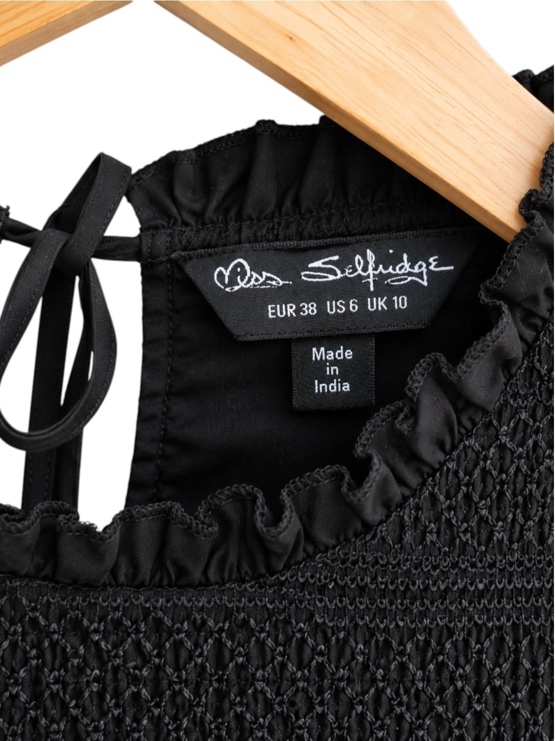 MISS SELFRIDGE Black Smocked Puff Sleeve Ruffle Mini Dress UK 10 AU 10 — photo 6 of 7