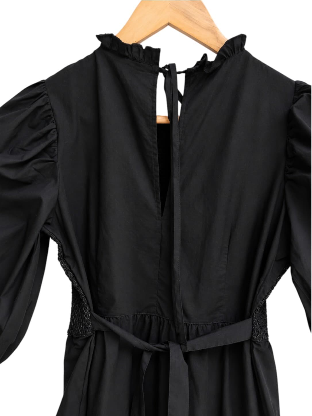 MISS SELFRIDGE Black Smocked Puff Sleeve Ruffle Mini Dress UK 10 AU 10 — photo 4 of 7