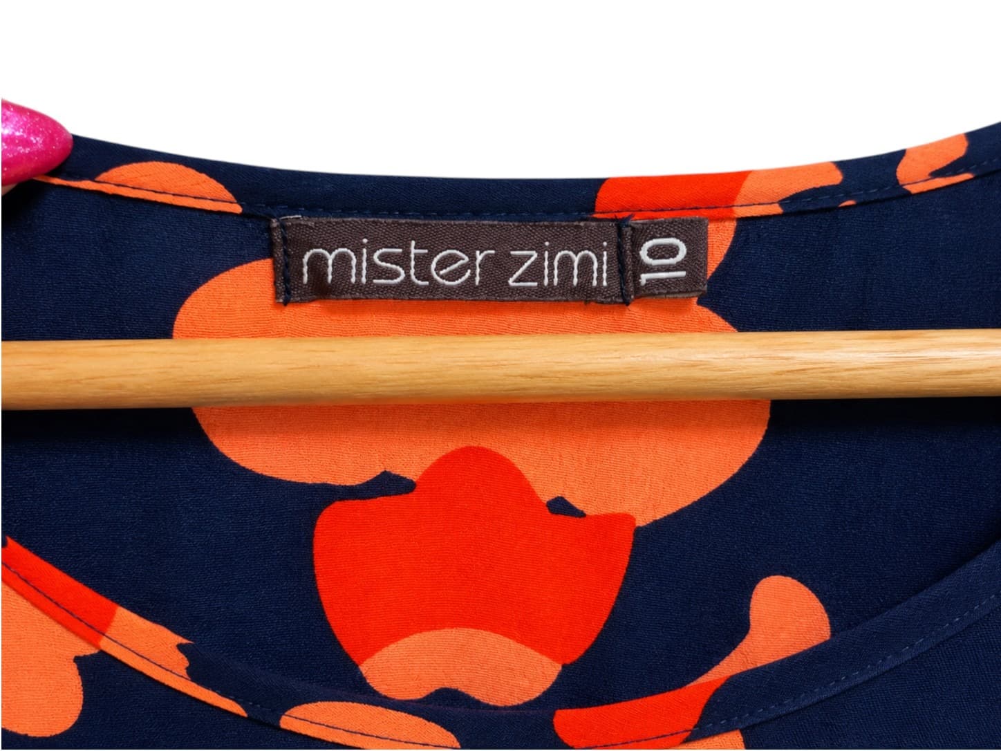 MISTER ZIMI Navy Orange Floral Bell Sleeve Hi-Low Mini Dress Size 10 — photo 6 of 8