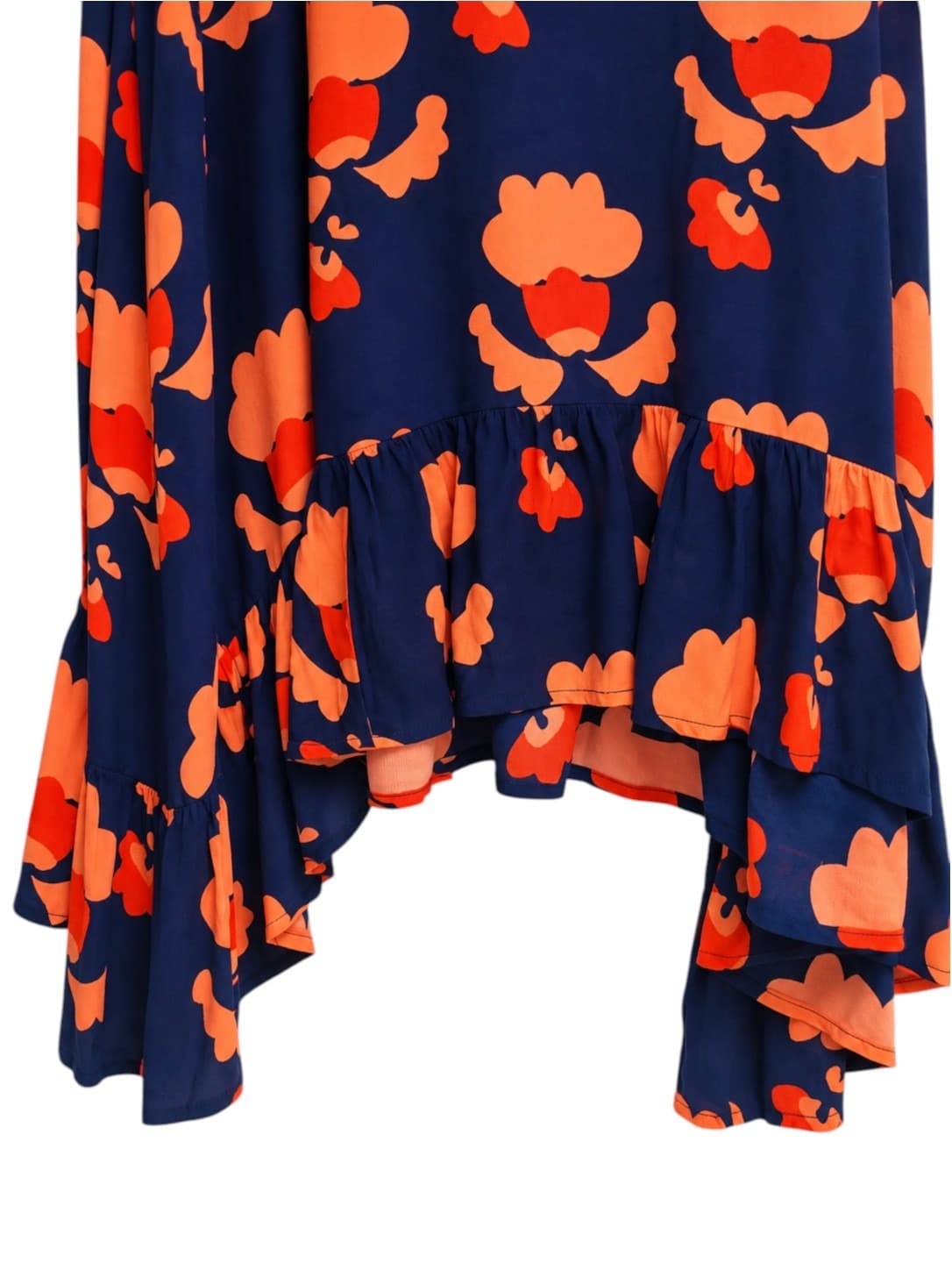 MISTER ZIMI Navy Orange Floral Bell Sleeve Hi-Low Mini Dress Size 10 — photo 4 of 8