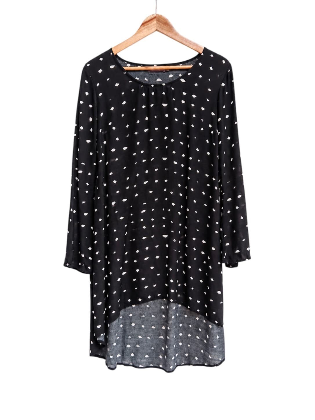 Mister Zimi Womens Dress Size 8 Black White Geometric Print Long Sleeve Swing — photo 2 of 8
