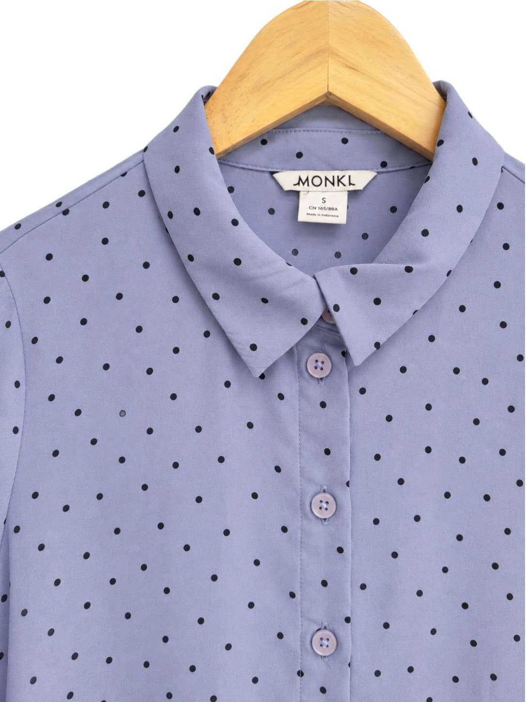 MONKI Light Blue Polka Dot Tiered Midi Dress Ruffle Sleeve Size S — photo 2 of 6