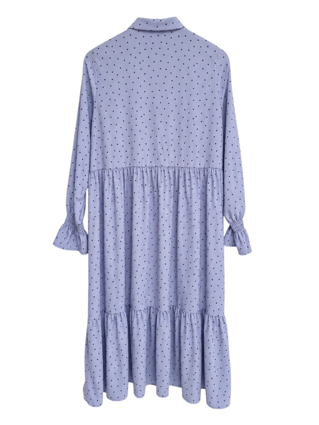 MONKI Light Blue Polka Dot Tiered Midi Dress Ruffle Sleeve Size S — photo 4 of 6