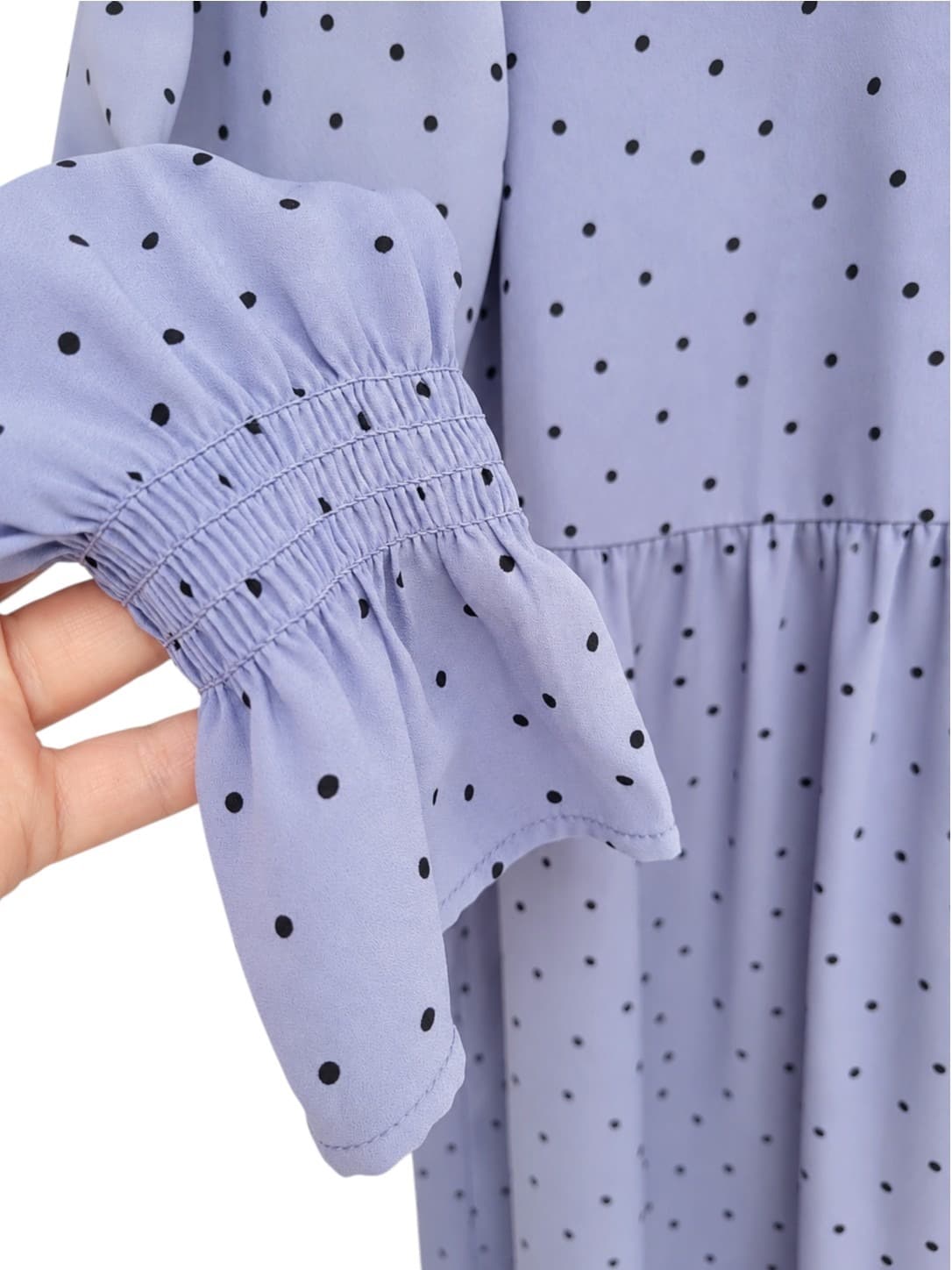 MONKI Light Blue Polka Dot Tiered Midi Dress Ruffle Sleeve Size S — photo 3 of 6
