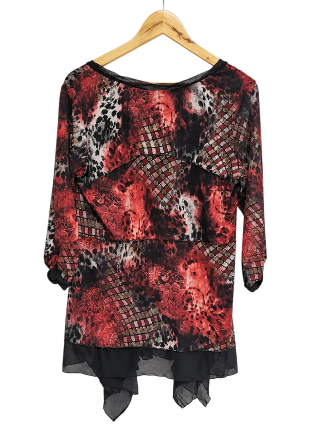 MOTTO Australia Red Black Print Layered Mesh Tunic Top Est 10-12 — photo 4 of 5