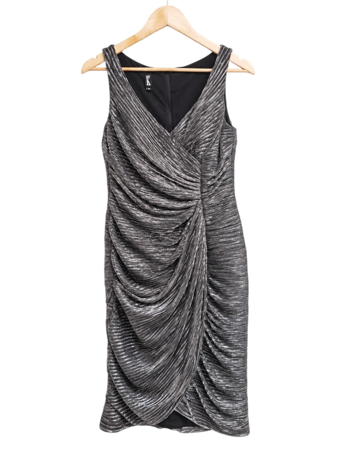 Mr K Metallic Silver Draped Cocktail Dress Size 10 Made in Australia 90's Vintage — photo 2 of 7