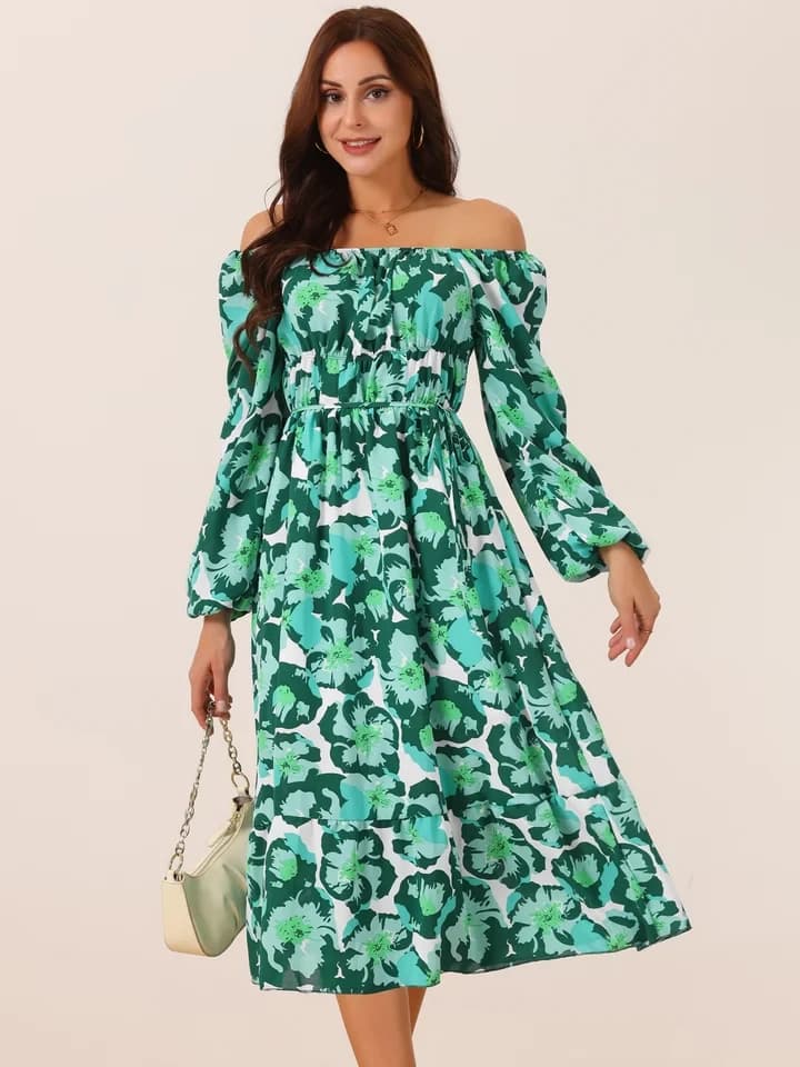 MUTIG Teal Green Floral Print Tiered Midi Dress Long Sleeve Size S — photo 1 of 10