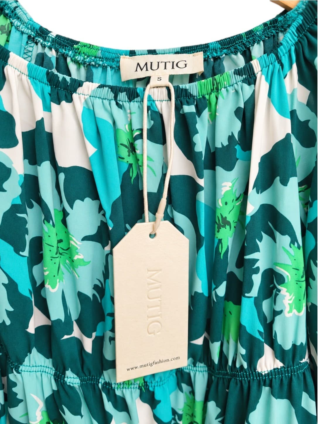 MUTIG Teal Green Floral Print Tiered Midi Dress Long Sleeve Size S — photo 6 of 10