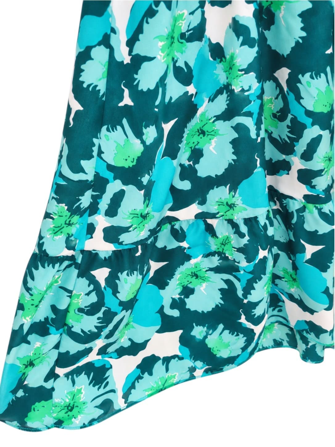 MUTIG Teal Green Floral Print Tiered Midi Dress Long Sleeve Size S — photo 5 of 10
