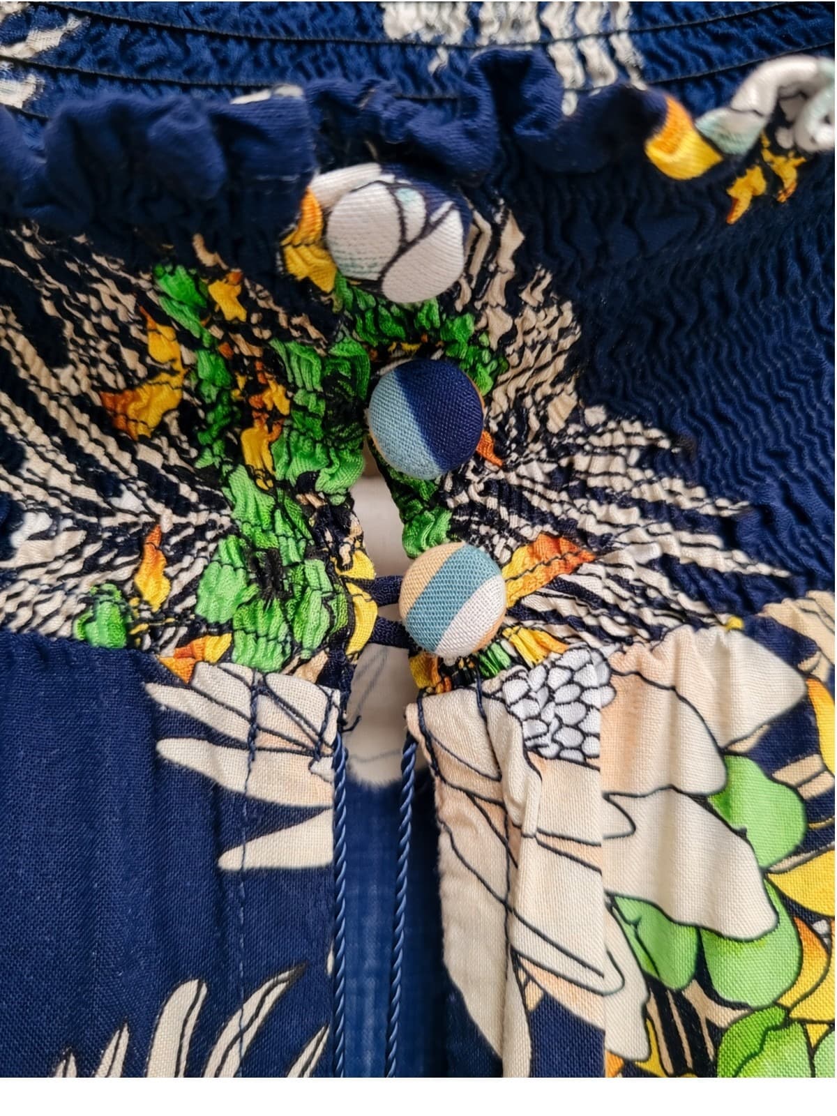 NATASHA GAN Navy Tropical Floral Smocked Tiered Midi Dress Size 18 — photo 4 of 9