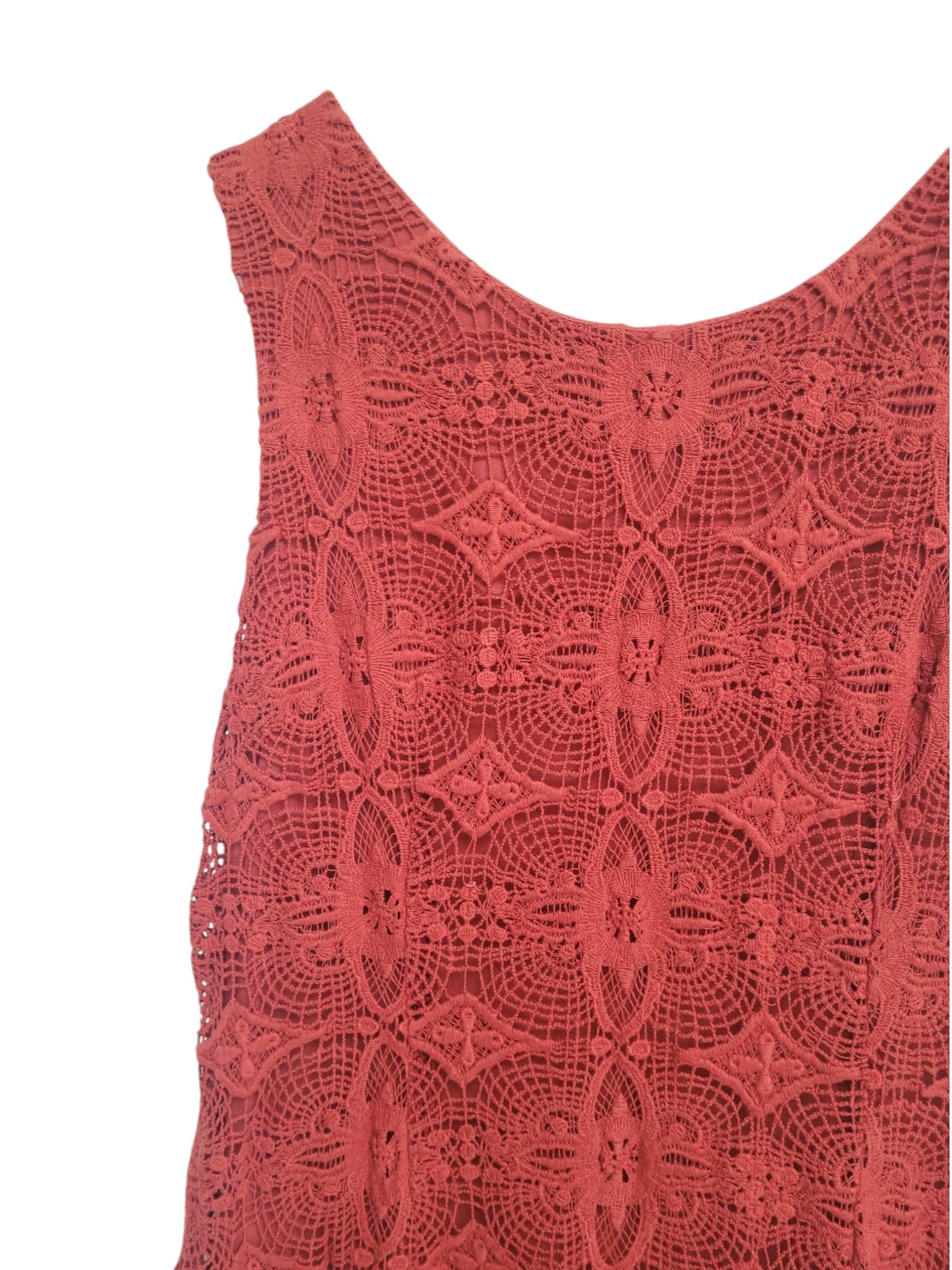 NATASHA GAN Terracotta Red Cotton Crochet Lace Mini Dress Size 12 — photo 2 of 6