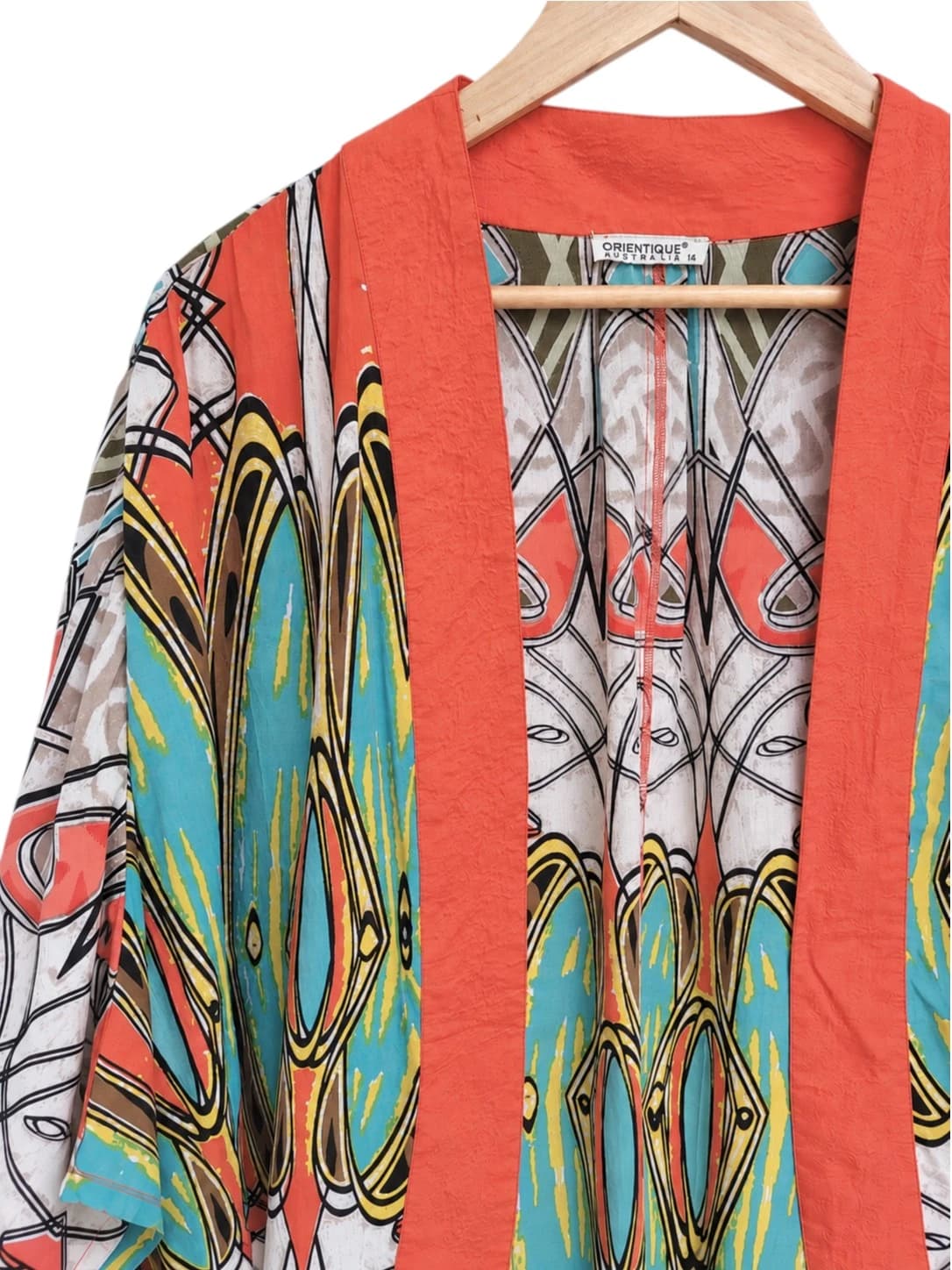 ORIENTIQUE Abstract Print Lightweight Rayon Kimono Jacket Size 14 — photo 1 of 6