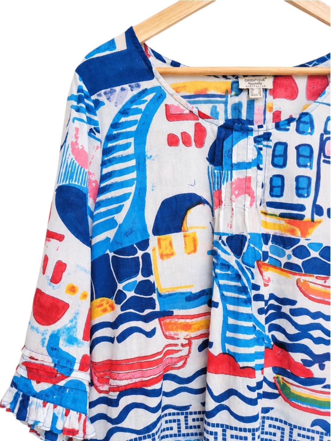 ORIENTIQUE Blue Multicolour Seaside Print Cotton Tunic Top Size 12 — photo 3 of 6